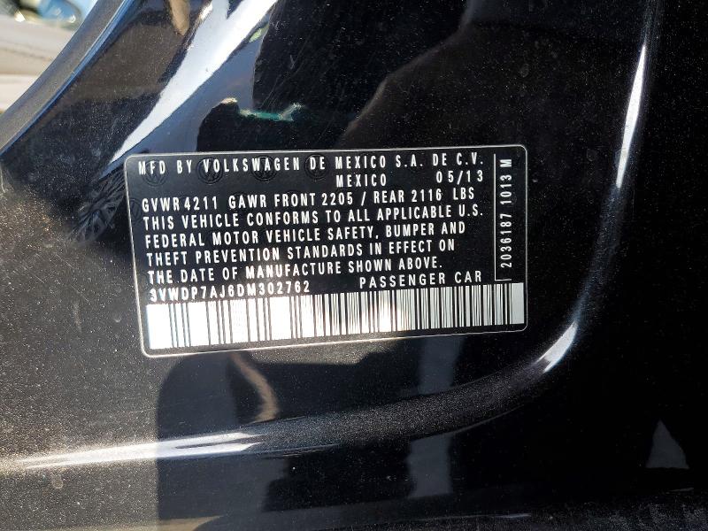 63135806 :رقم المزاد ، 3VWDP7AJ6DM302762 vin ، 2013 Volkswagen Jetta مزاد بيع