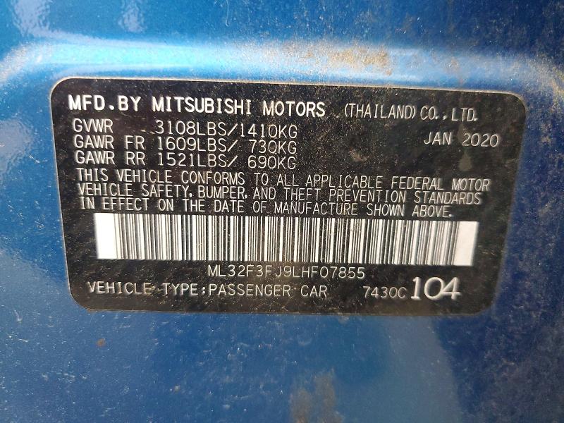 Aukcja sprzedaży 2020 Mitsubishi Mirage, vin: ML32F3FJ9LHF07855, numer aukcji: 59995916