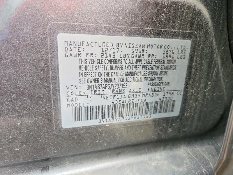 62107556 :رقم المزاد ، 3N1AB7AP6JY237153 vin ، 2018 Nissan Sentra مزاد بيع