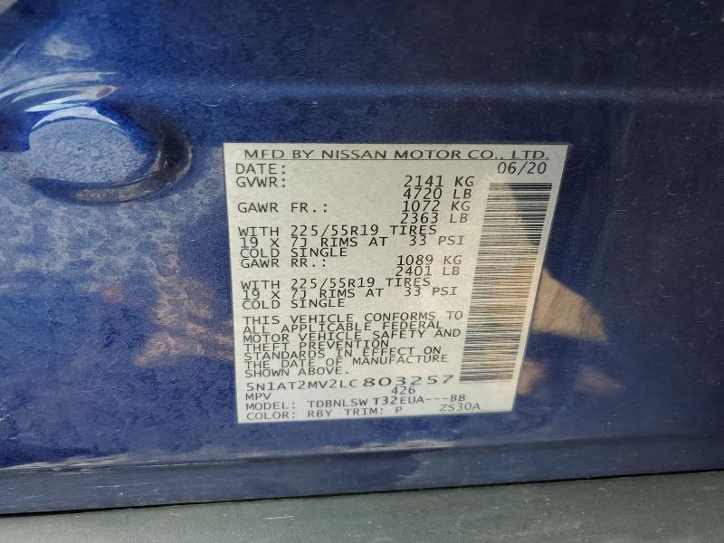59071976 :رقم المزاد ، 5N1AT2MV2LC803257 vin ، 2020 Nissan Rogue مزاد بيع