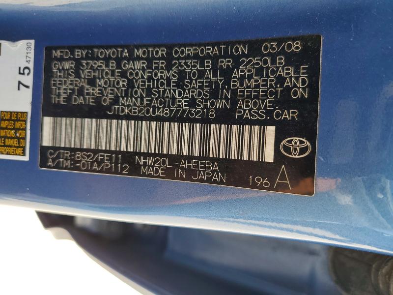 62402086 :رقم المزاد ، JTDKB20U487773218 vin ، 2008 Toyota Prius مزاد بيع