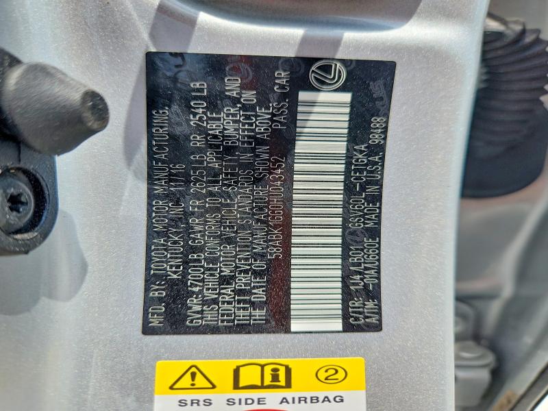 Aukcja sprzedaży 2017 Lexus Es, vin: 58ABK1GG0HU043452, numer aukcji: 62336916