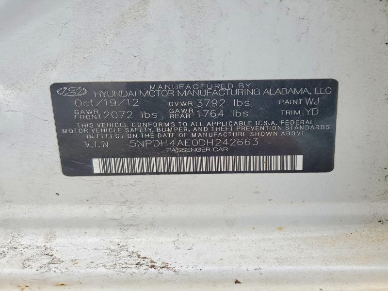 59633376 :رقم المزاد ، 5NPDH4AE0DH242663 vin ، 2013 Hyundai Elantra مزاد بيع