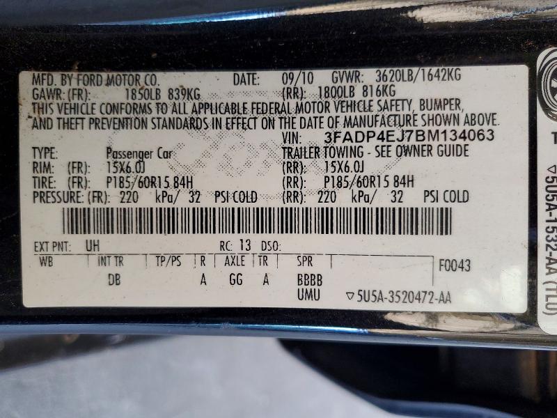 62241446 :رقم المزاد ، 3FADP4EJ7BM134063 vin ، 2011 Ford Fiesta مزاد بيع