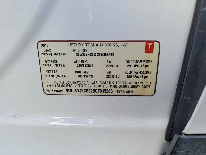 Продажа на аукционе авто 2016 Tesla Model X, vin: 5YJXCBE28GF015286, номер лота: 62876426