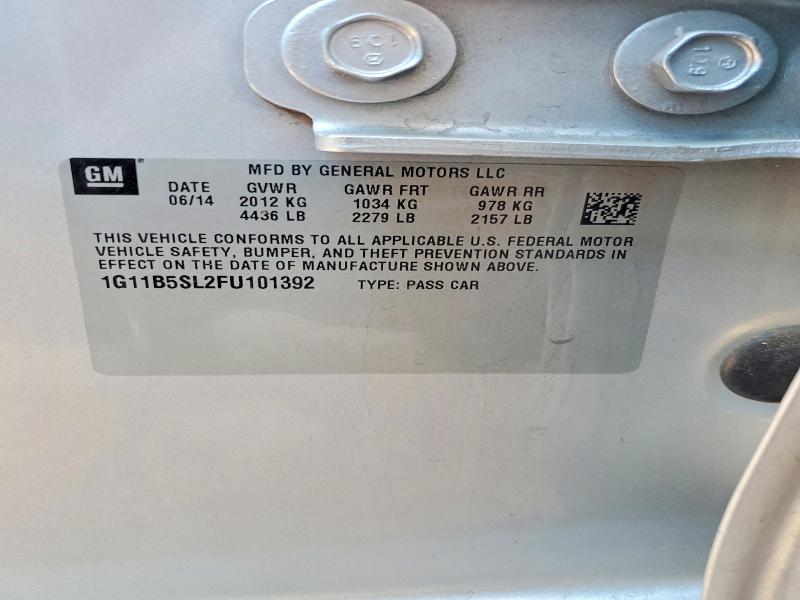 Продаж на аукціоні авто 2015 Chevrolet Malibu, vin: 1G11B5SL2FU101392, номер лоту: 60828256