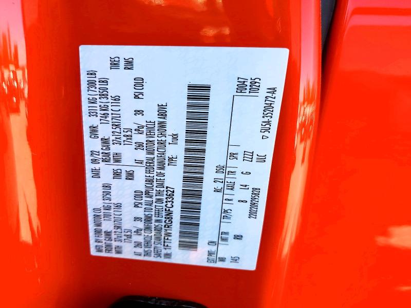 59771696 :رقم المزاد ، 1FTFW1RG8NFC33627 vin ، 2022 Ford F150 مزاد بيع