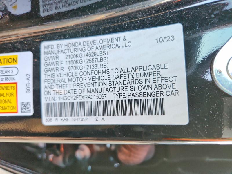 Aukcja sprzedaży 2024 Honda Accord, vin: 1HGCY2F5XRA015067, numer aukcji: 62522206