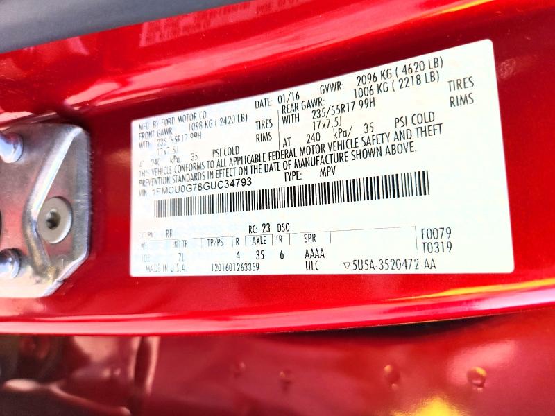 2016 Ford Escape მანქანა იყიდება აუქციონზე, vin: 1FMCU0G78GUC34793, აუქციონის ნომერი: 62325336
