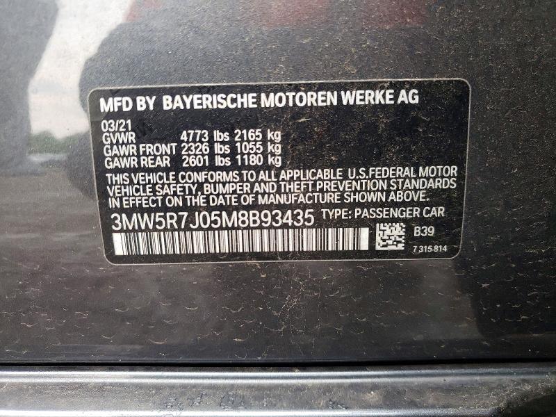 61706906 :رقم المزاد ، 3MW5R7J05M8B93435 vin ، 2021 Bmw 330xi مزاد بيع