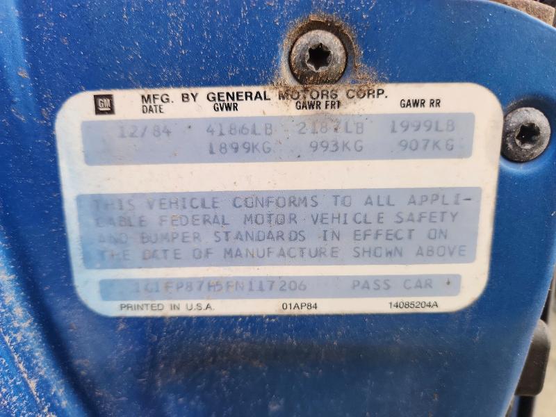 1985 Chevrolet Camaro მანქანა იყიდება აუქციონზე, vin: 1G1FP87H5FN117206, აუქციონის ნომერი: 60364936
