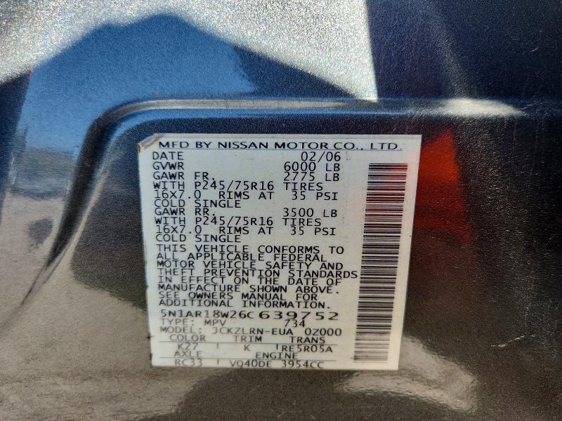 Aukcja sprzedaży 2006 Nissan Pathfinder, vin: 5N1AR18W26C639752, numer aukcji: 63181706