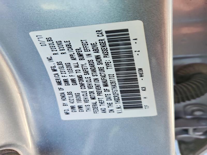 Продаж на аукціоні авто 2017 Honda Accord, vin: 1HGCR2F57HA261702, номер лоту: 63410176