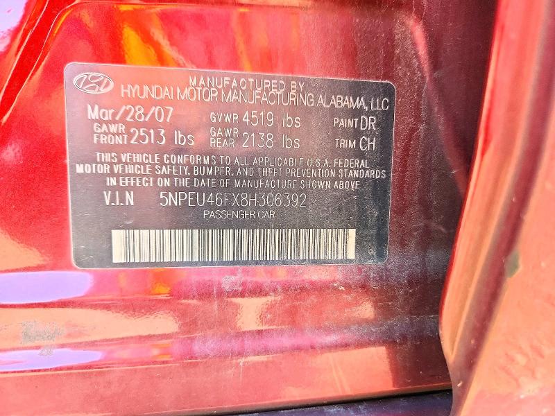 2008 Hyundai Sonata მანქანა იყიდება აუქციონზე, vin: 5NPEU46FX8H306392, აუქციონის ნომერი: 61995306