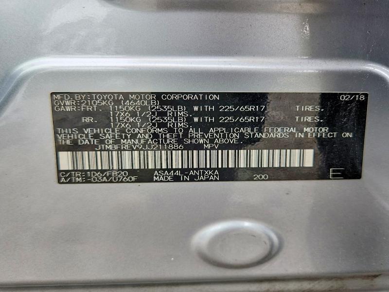 60159986 :رقم المزاد ، JTMBFREV9JJ211886 vin ، 2018 Toyota Rav4 مزاد بيع