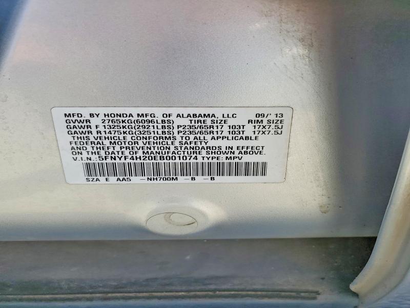 Продажа на аукционе авто 2014 Honda Pilot, vin: 5FNYF4H20EB001074, номер лота: 61250786