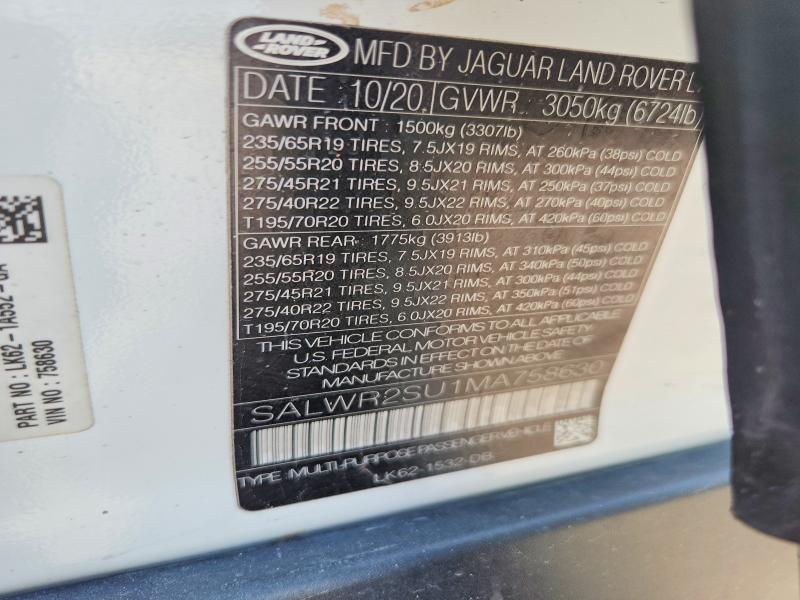 59865136 :رقم المزاد ، SALWR2SU1MA758630 vin ، 2021 Land Rover Range Rover Sport مزاد بيع