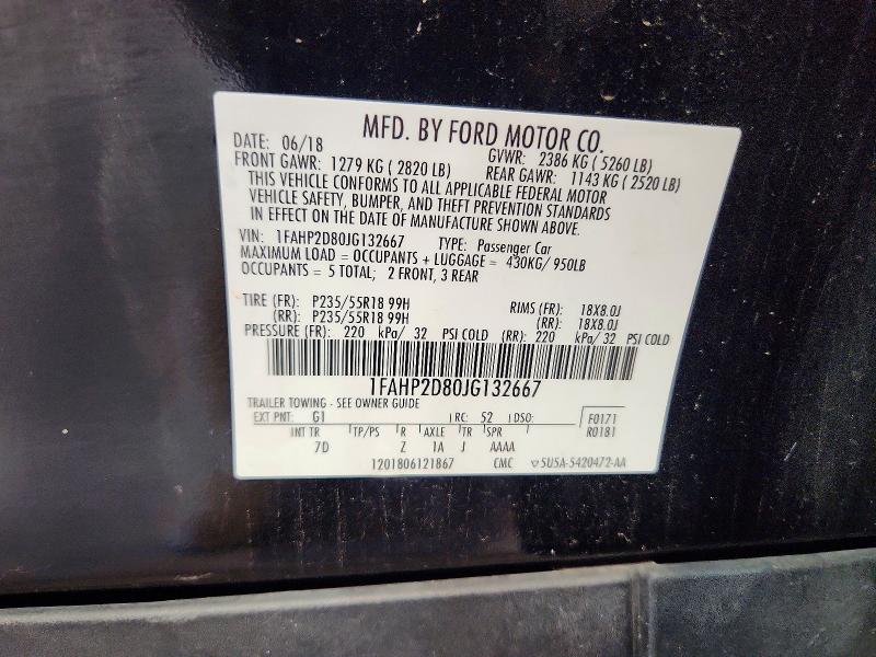 2018 Ford Taurus მანქანა იყიდება აუქციონზე, vin: 1FAHP2D80JG132667, აუქციონის ნომერი: 62260796