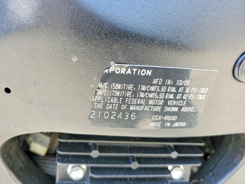 Aukcja sprzedaży 2009 Suzuki Gsx-r600, vin: JS1GN7EA092102436, numer aukcji: 61385966
