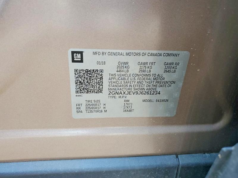 Aukcja sprzedaży 2018 Chevrolet Equinox, vin: 2GNAXJEV9J6261234, numer aukcji: 76296435