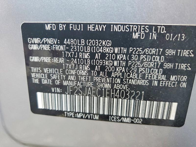Aukcja sprzedaży 2014 Subaru Forester, vin: JF2SJAEC1EH403221, numer aukcji: 59897976