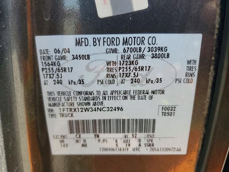 Продажа на аукционе авто 2004 Ford F150, vin: 1FTRX12W34NC32496, номер лота: 59976676