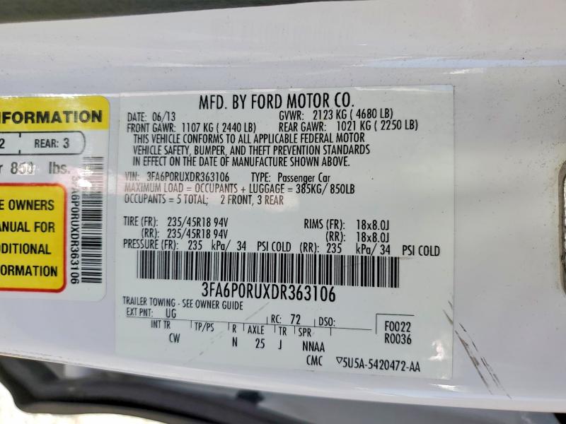 2013 Ford Fusion მანქანა იყიდება აუქციონზე, vin: 3FA6P0RUXDR363106, აუქციონის ნომერი: 60243786