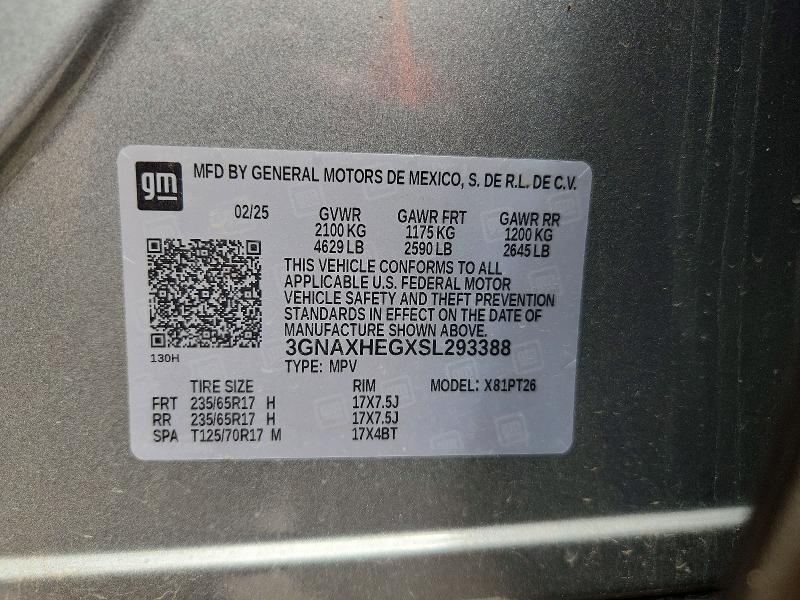 Продаж на аукціоні авто 2025 Chevrolet Equinox, vin: 3GNAXHEGXSL293388, номер лоту: 62589346