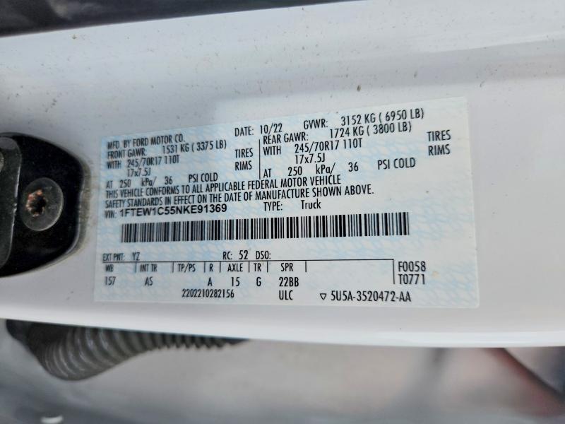 Продажа на аукционе авто 2022 Ford F150, vin: 1FTEW1C55NKE91369, номер лота: 61561566