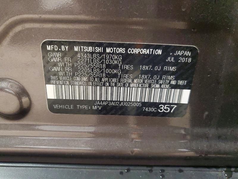 62095176 :رقم المزاد ، JA4AP3AU2JU025005 vin ، 2018 Mitsubishi Outlander Sport مزاد بيع