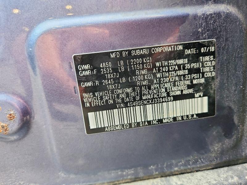 59029266 :رقم المزاد ، 4S4BSENCXJ3394699 vin ، 2018 Subaru Outback مزاد بيع