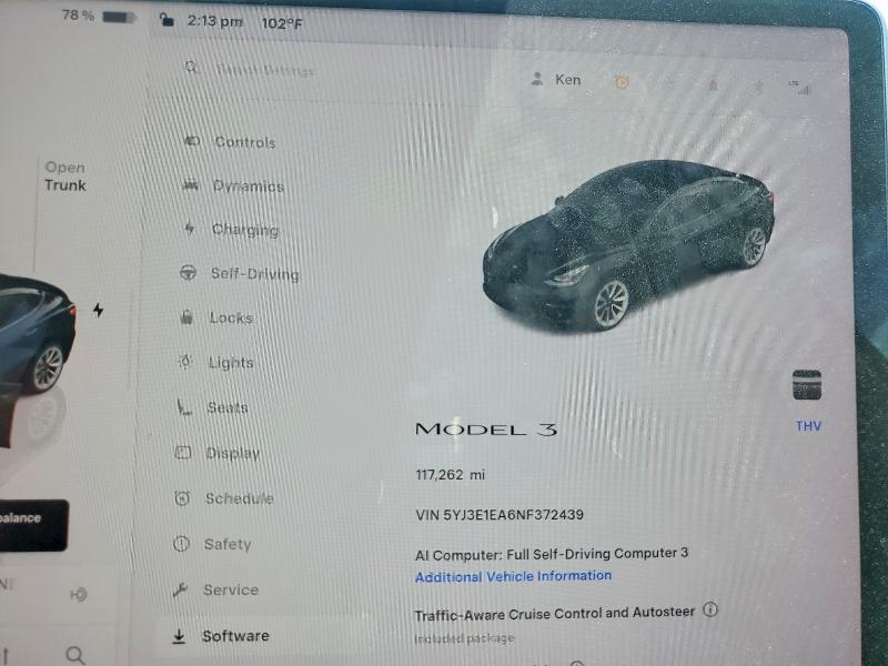 Aukcja sprzedaży 2022 Tesla Model 3, vin: 5YJ3E1EA6NF372439, numer aukcji: 62108846