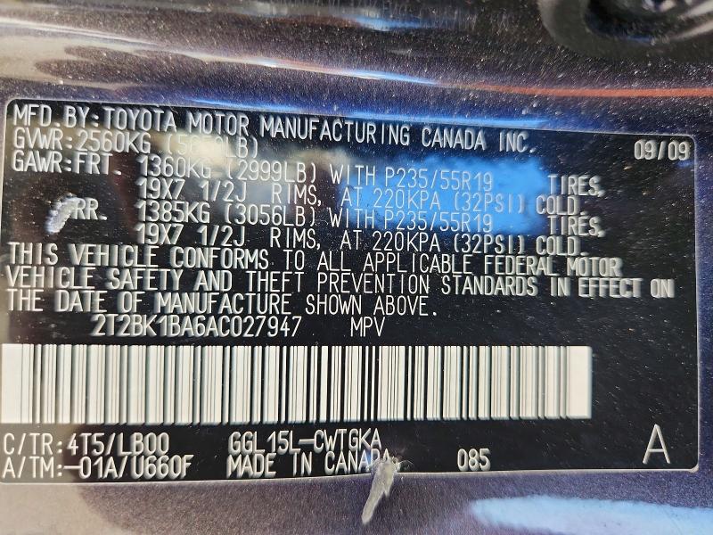 2010 Lexus Rx მანქანა იყიდება აუქციონზე, vin: 2T2BK1BA6AC027947, აუქციონის ნომერი: 61760066