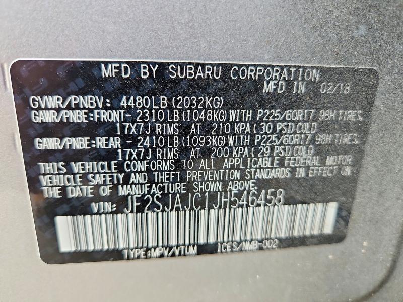 61288326 :رقم المزاد ، JF2SJAJC1JH546458 vin ، 2018 Subaru Forester مزاد بيع