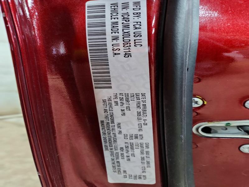 59831816 :رقم المزاد ، 1C4PJMLX0LD631145 vin ، 2020 Jeep Cherokee مزاد بيع