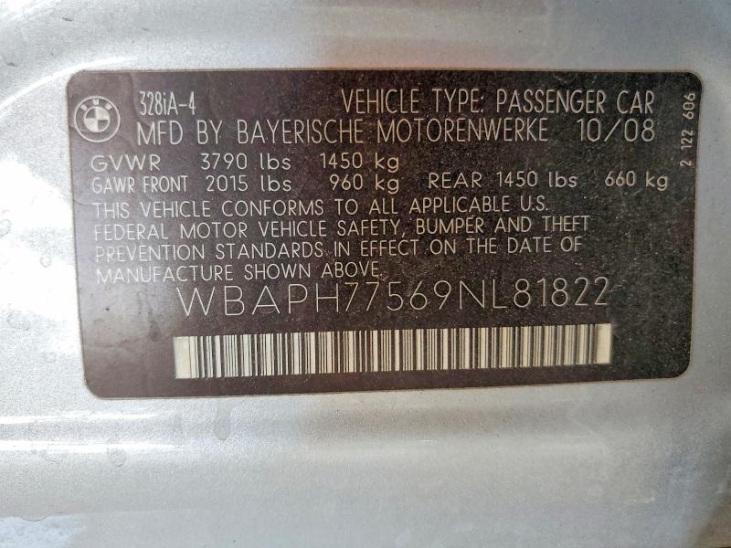 2009 Bmw 328 მანქანა იყიდება აუქციონზე, vin: WBAPH77569NL81822, აუქციონის ნომერი: 60556686