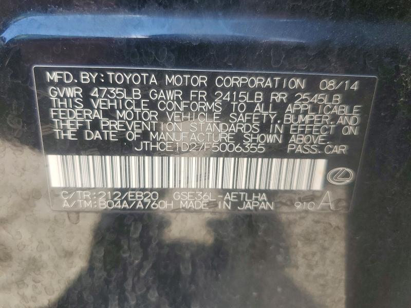 Продажа на аукционе авто 2015 Lexus Is, vin: JTHCE1D27F5006355, номер лота: 59904096