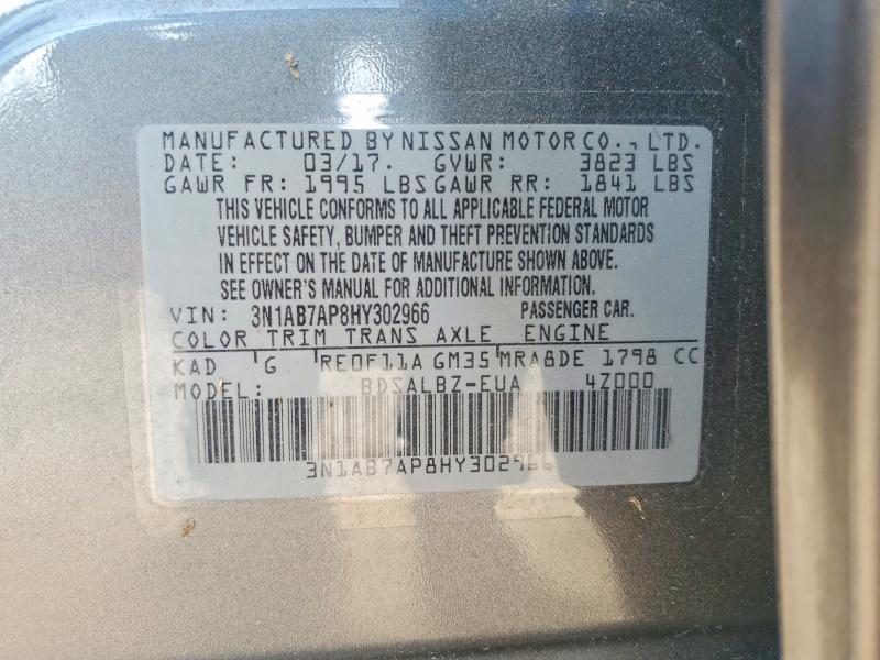 85620135 :رقم المزاد ، 3N1AB7AP8HY302966 vin ، 2017 Nissan Sentra مزاد بيع