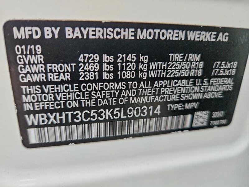 59598116 :رقم المزاد ، WBXHT3C53K5L90314 vin ، 2019 Bmw X1 مزاد بيع