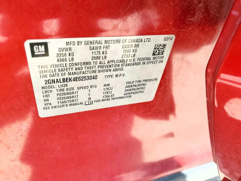 Продажа на аукционе авто 2014 Chevrolet Equinox, vin: 2GNALBEK4E6253040, номер лота: 62079786