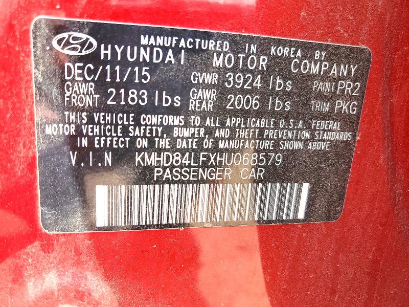 Продаж на аукціоні авто 2017 Hyundai Elantra, vin: KMHD84LFXHU068579, номер лоту: 61207386