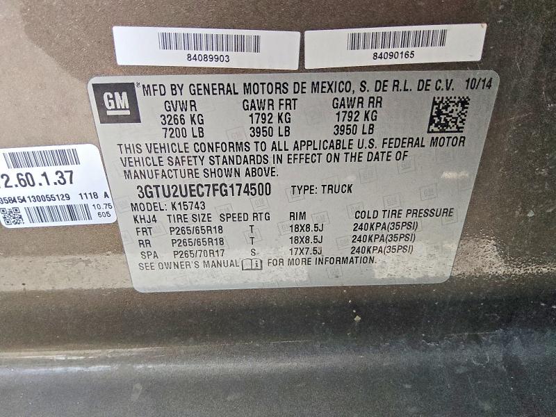 Aukcja sprzedaży 2015 Gmc Sierra, vin: 3GTU2UEC7FG174500, numer aukcji: 61790646