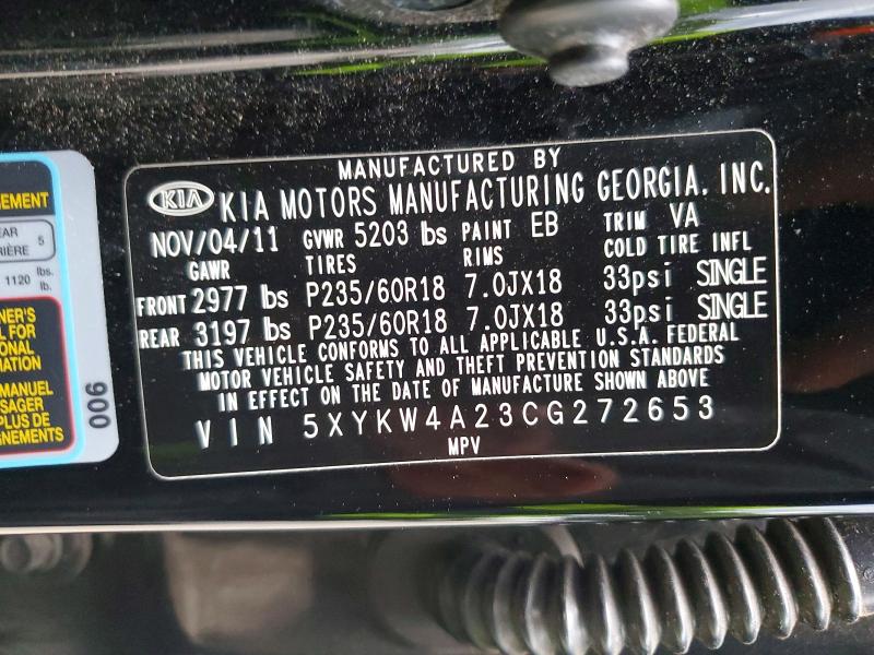 Продаж на аукціоні авто 2012 Kia Sorento, vin: 5XYKW4A23CG272653, номер лоту: 61580926