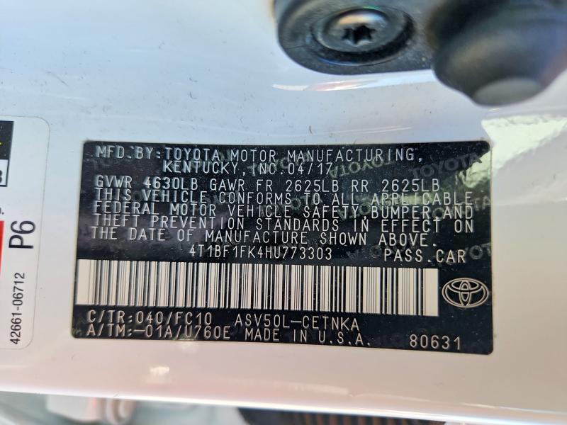 63043026 :رقم المزاد ، 4T1BF1FK4HU773303 vin ، 2017 Toyota Camry مزاد بيع