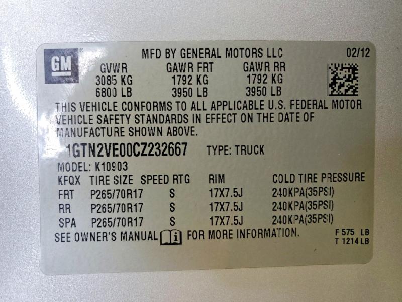 Продажа на аукционе авто 2012 Gmc Sierra, vin: 1GTN2VE00CZ232667, номер лота: 63372806