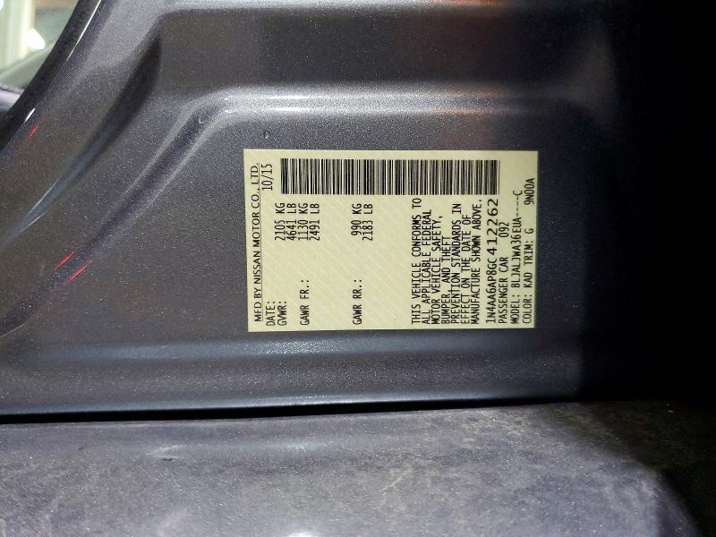 60005886 :رقم المزاد ، 1N4AA6AP8GC412262 vin ، 2016 Nissan Maxima مزاد بيع