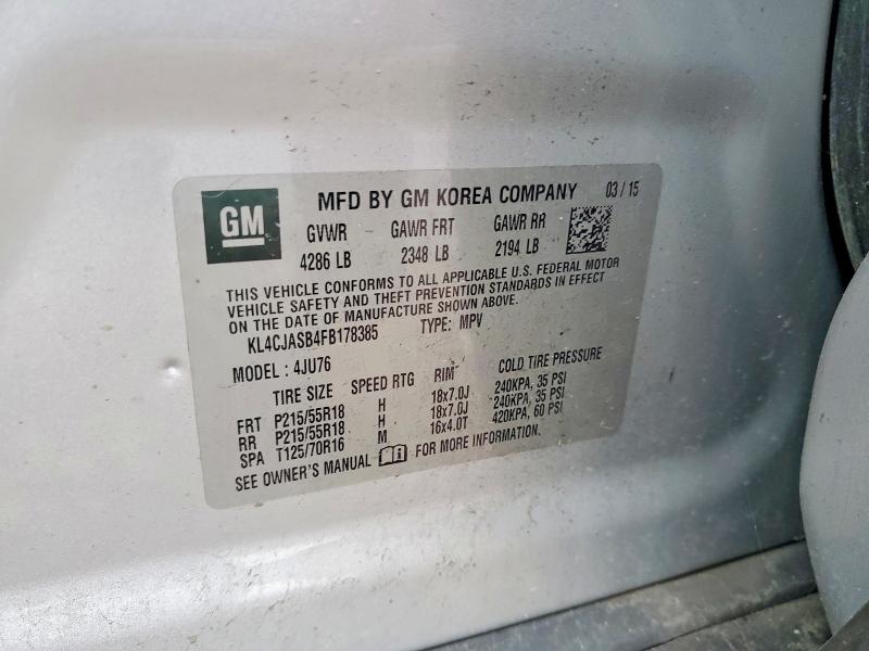 85635365 :رقم المزاد ، KL4CJASB4FB178385 vin ، 2015 Buick Encore مزاد بيع