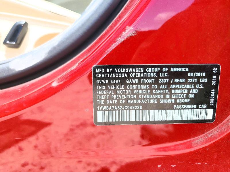Aukcja sprzedaży 2018 Volkswagen Passat, vin: 1VWBA7A32JC043226, numer aukcji: 62961946