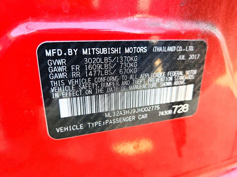 Aukcja sprzedaży 2018 Mitsubishi Mirage, vin: ML32A3HJ9JH002775, numer aukcji: 62317786