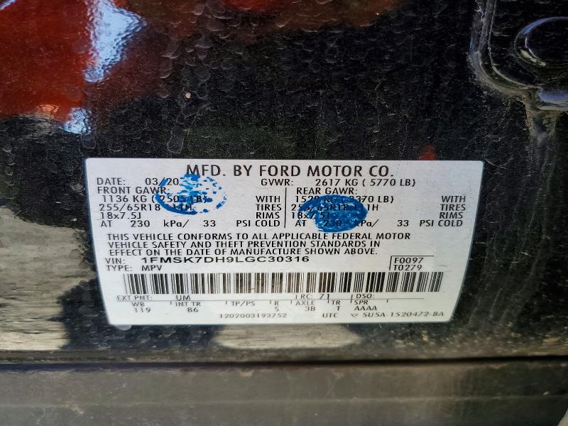 2020 Ford Explorer მანქანა იყიდება აუქციონზე, vin: 1FMSK7DH9LGC30316, აუქციონის ნომერი: 60644096